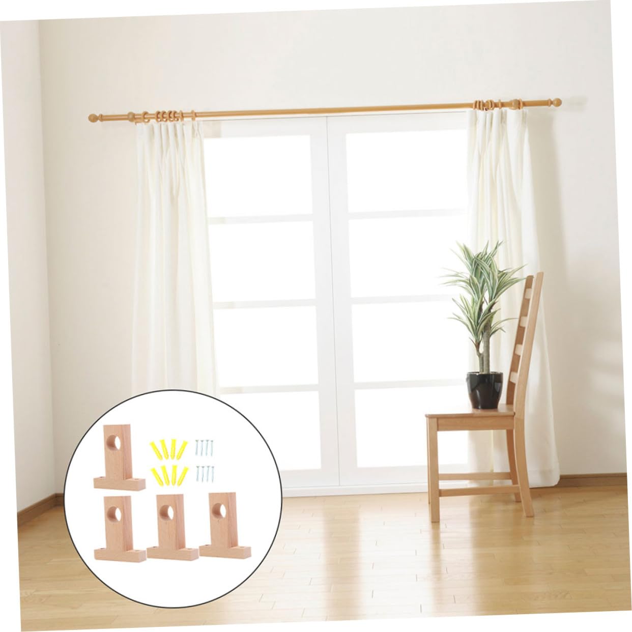 Supporto per Bastoni da Tende in Legno Beige 4 Pezzi, Resistente e Facile da Installare, per Camera da Letto e Studio