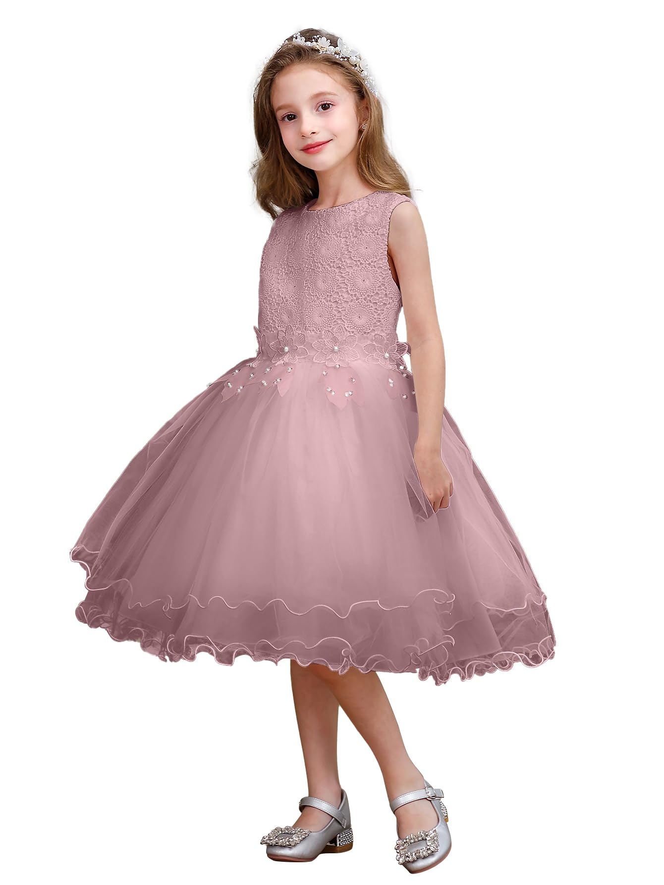 ABAO SISTER Flower Girl Dress Lace Tulle Communion Party Sleeveless Bow Dresses 2-13 Year Old