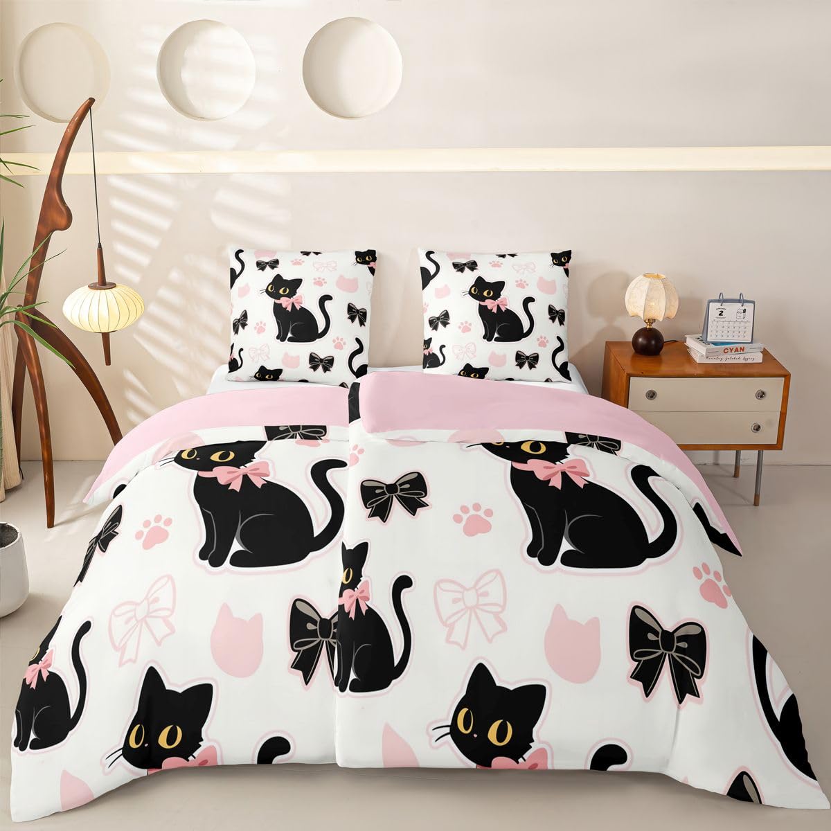 Homewish Niedliche Schwarze Katzen Bettwäsche 4teilig 135x200