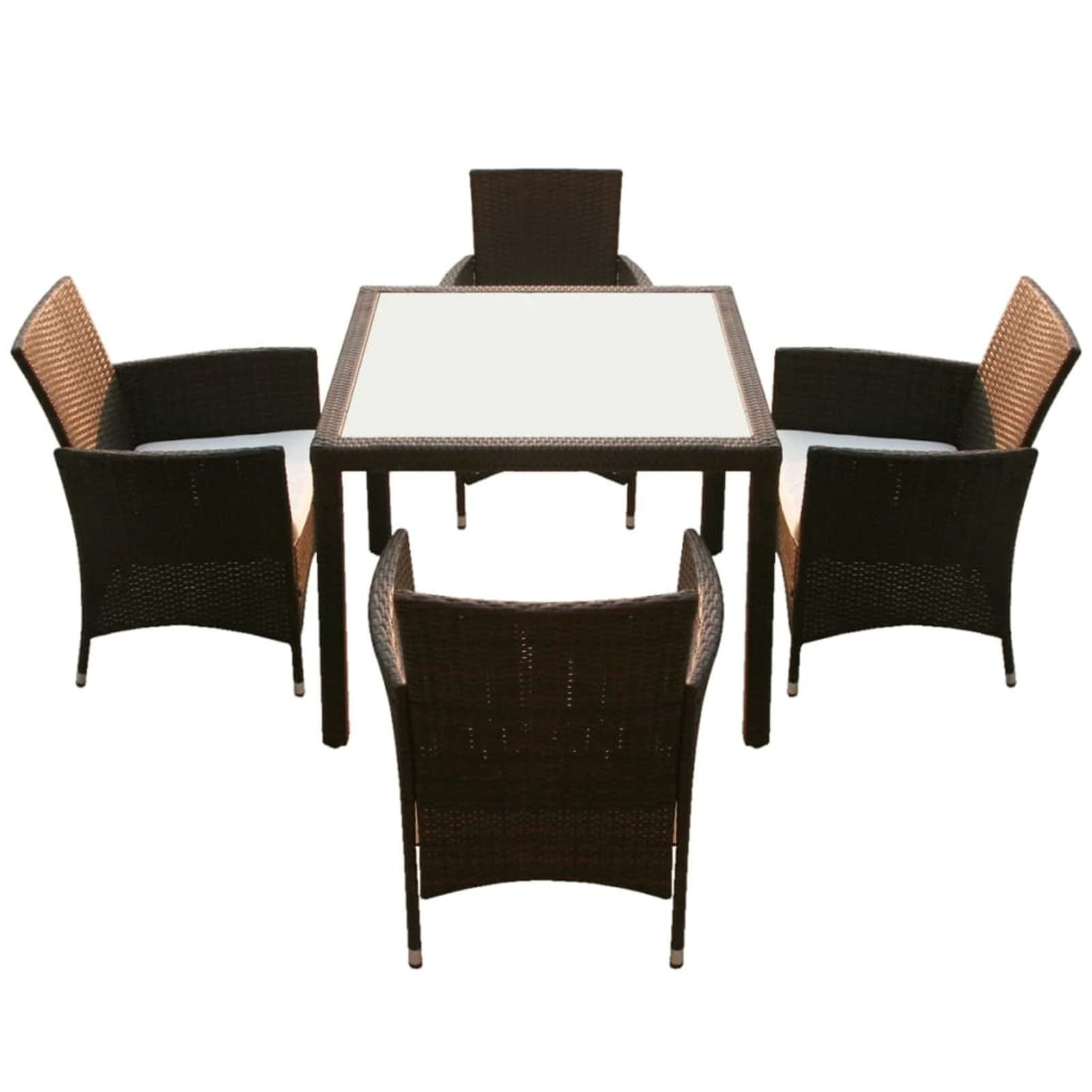 Homgoday Juego de muebles de jardín con cojines, mesa de jardín con sillas, muebles de jardín, muebles de jardín, balcón, terraza, poliratán, marrón