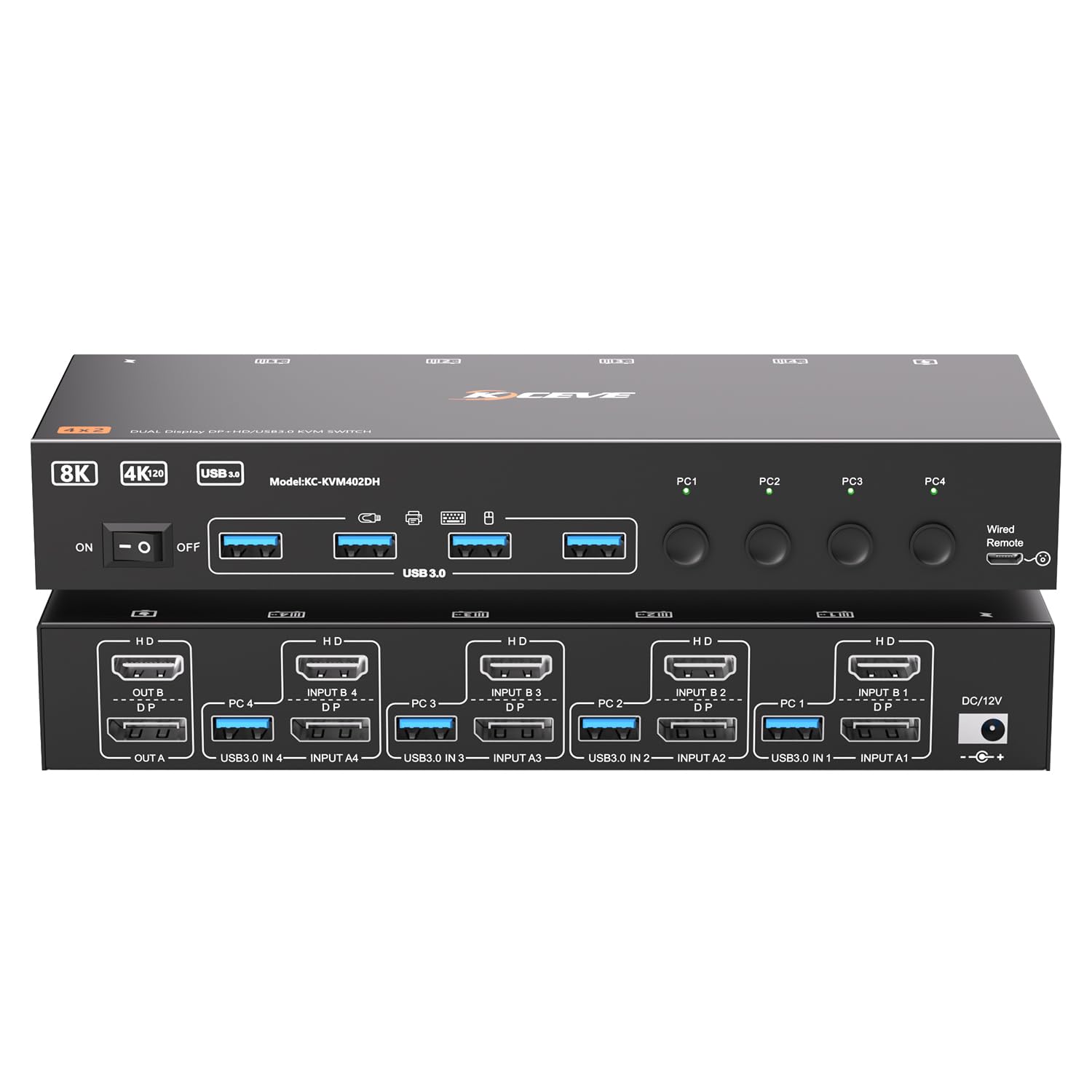 KVM Switch 2 Monitors 4 Computers, HDMI + DisplayPort KVM Switcher Support 8K@30Hz/4k@144Hz for 4 PC Share 2 Display and 4 USB 3.0 Devices-image-29