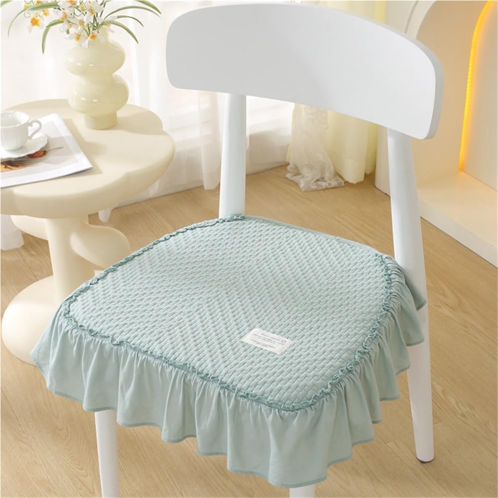 100% Cotton Ruffled Chair Cushions, Dining Room Kitchen Chair Cover with Ruffle Skirt, Thick Farmhouse Square Chair Pads Non Slip Stool Mats for Banquet Hotel Wedding Party(Green,1pcs)