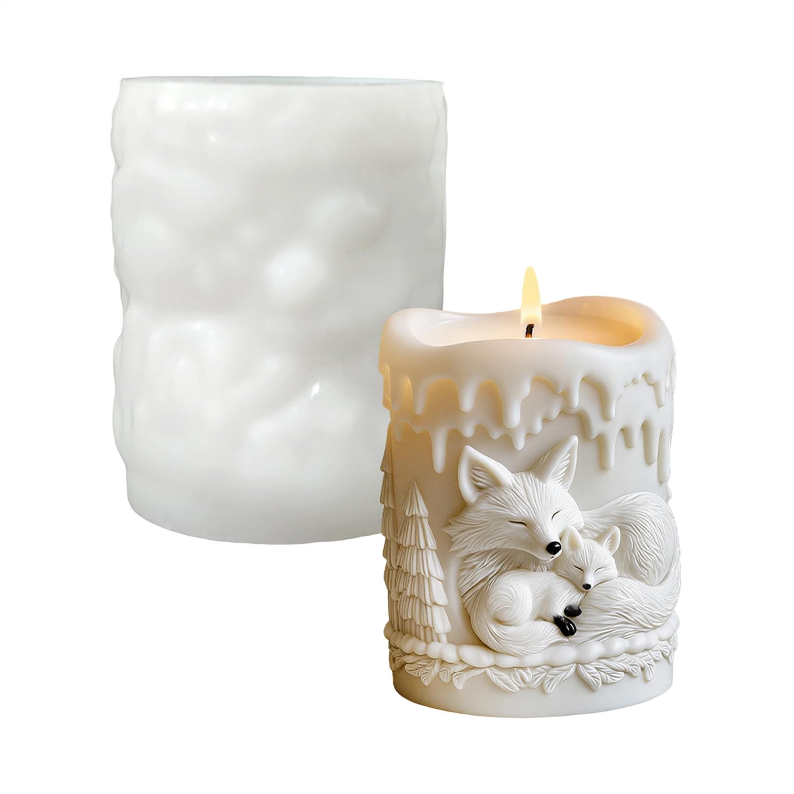 Foxs Silicone Mold, Cylindrical Candle Mould, Foxs Resin Casting Mold, Flexible Easy Release Reusable Tool, for Home Decoration and Candle Making