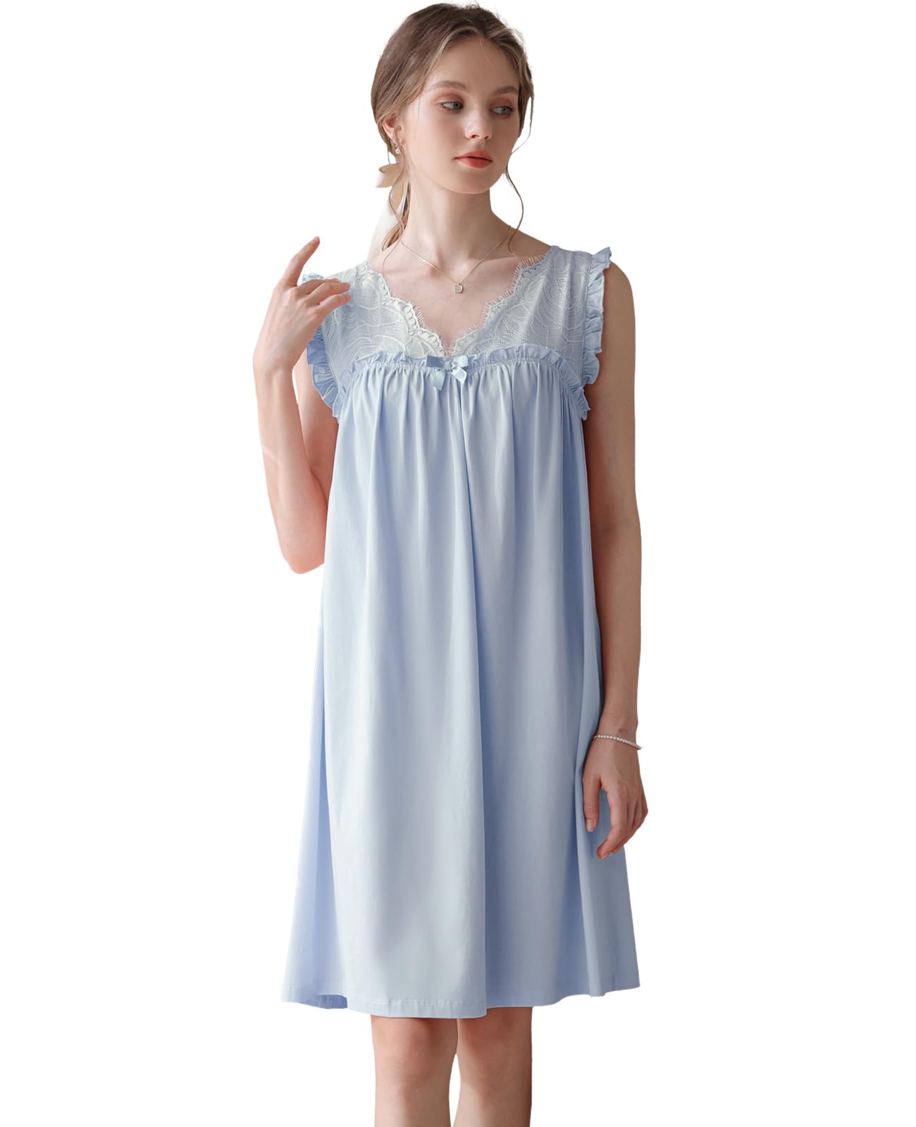 Nanxson Camicia da Notte Donna Cotone Lavorato a Maglia Senza Maniche Camicia da Notte Scollo a V Abbigliamento da Notte