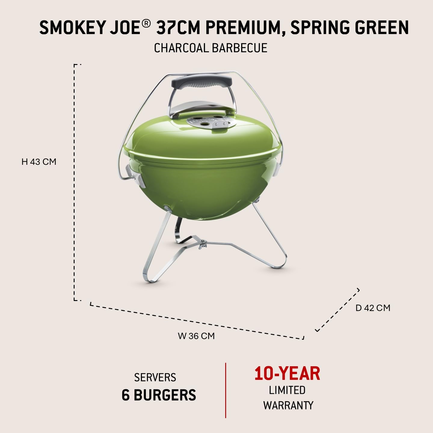 Weber Barbecue à Charbon Portable Smokey Joe Premium 37cm - Couvercle Verrouillable et Transportable, Pieds Pliants en Acier - BBQ d'Extérieur et Vasque en Porcelaine Émaillée - Vert Pomme (1127704)