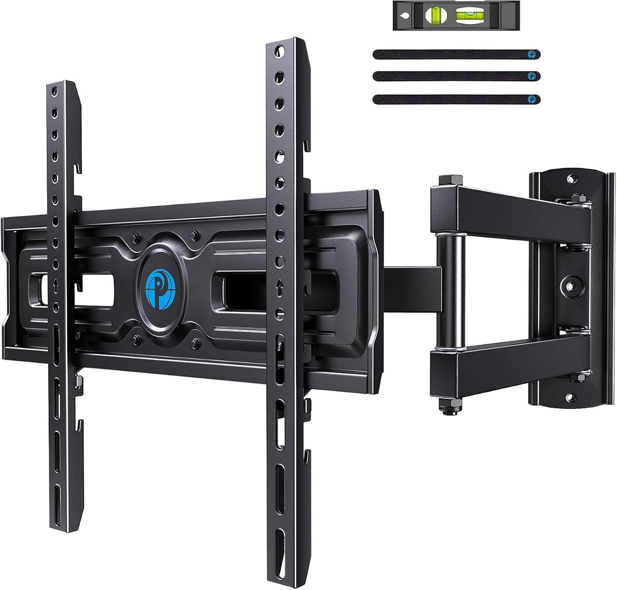 Full Motion TV Wall Mount for Most 26-65 inch Flat & Curved TVs up to 77 lbs, Adjustable Bracket Height, Corner TV Mount with Single Articulating Arm, Max VESA 400x400mm, PIMF9