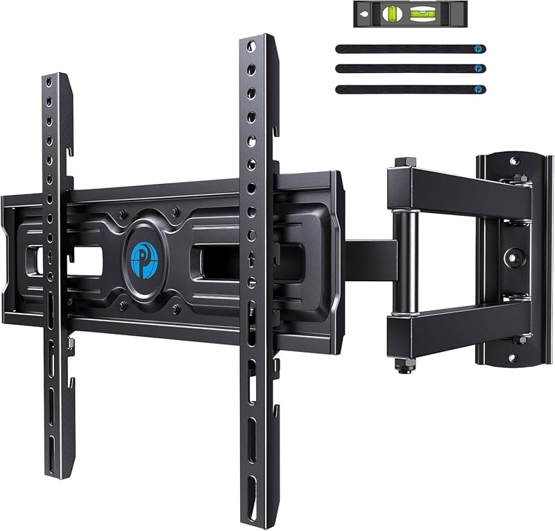 Full Motion TV Wall Mount for Most 26-65 inch Flat & Curved TVs up to 77 lbs, Adjustable Bracket Height, Corner TV Mount with Single Articulating Arm, Max VESA 400x400mm, PIMF9