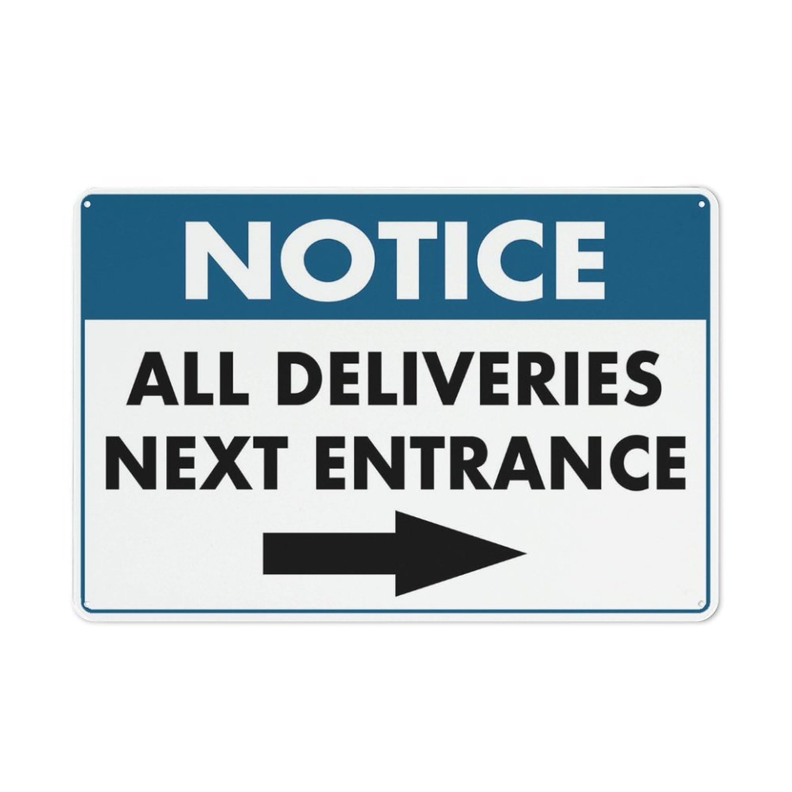 Notice All Deliveries Next Entrance - Arrow Right Sign For House 12"" X 8"" Yard Sign, Premium Aluminum, Sun-Proof, Rust-Free