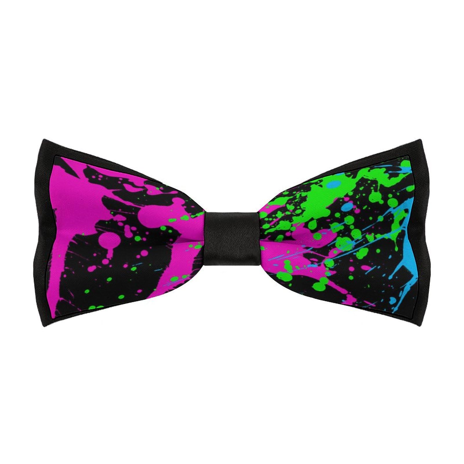 JYYAU Glow in Dark Splatter Neon Bow Tie Adjustable Necktie For Men Business Fashion Pre-tied Tie Neckwear Novelty Accessory For Weddings Party Festival