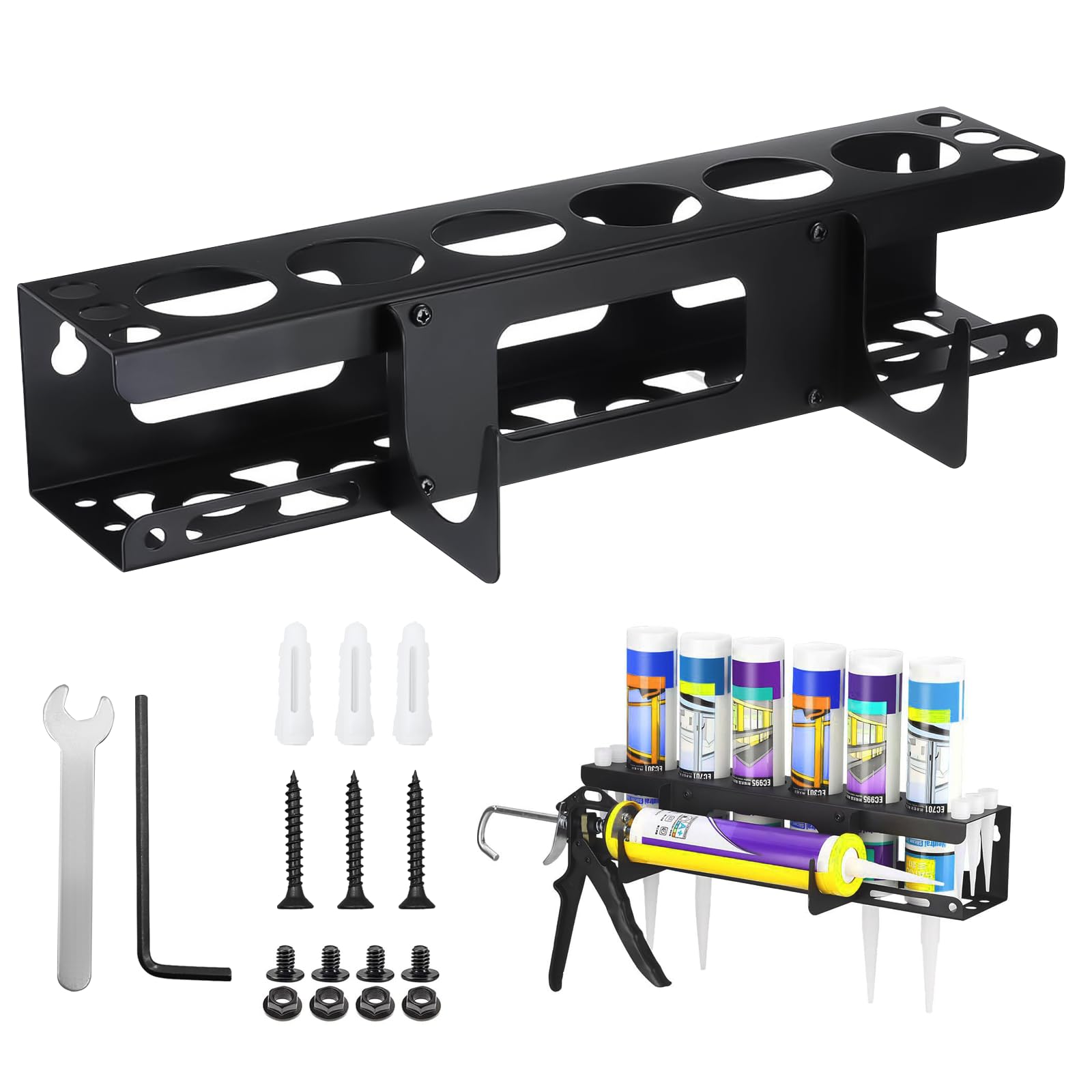 MIPIACE 6 Trous Support Cartouche Silicone Utilitaire Support de Bombe Aérosol 41x8.5x8.5cm Organisateur D'outils De Calfeutrage pour Garage L'atelier Tube de Calfeutrage Maison