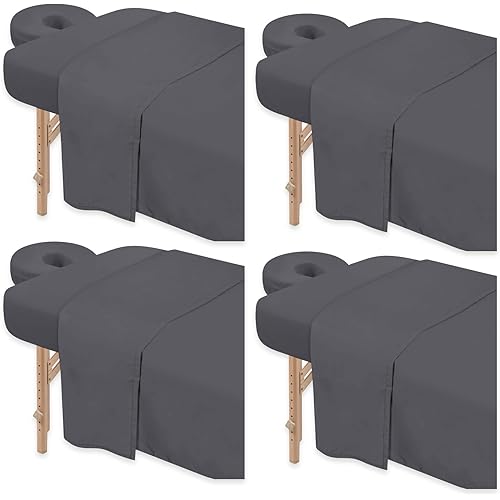 4 Sets Premium Microfiber Massage Table Sheets Set 3 Piece Set Includes Massage Table Cover Fitted Sheet and Fitted Face Rest Cover, Grey