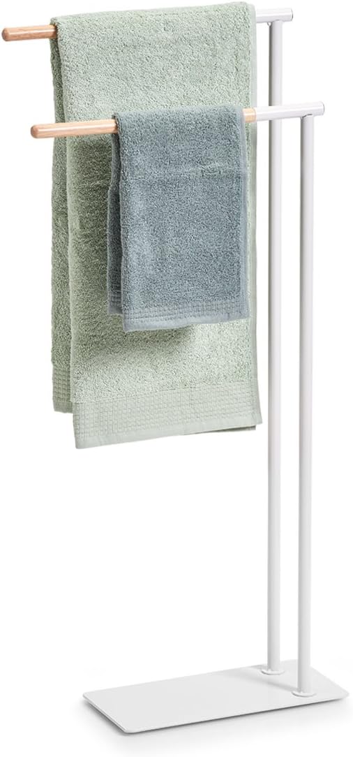 Zeller 18775 Towel Stand Metal / Rubber Tree White Approx. 38.5 x 15 x 84 cm