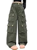 Girls High Waist Casual Y2k Wide Leg Cargo Pants, 4-14 Years