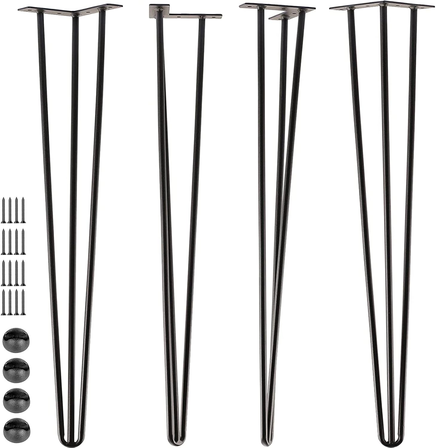 SPACEEUP 30" Hairpin Table Legs, 4PCS Coffee Desk Legs with Rubber Floor Protectors, 880lbs Load Capacity, Heavy Duty Black Metal Furniture Legs 3 Rods for DIY Bench Desk Dining End Table Chairs 30 inch