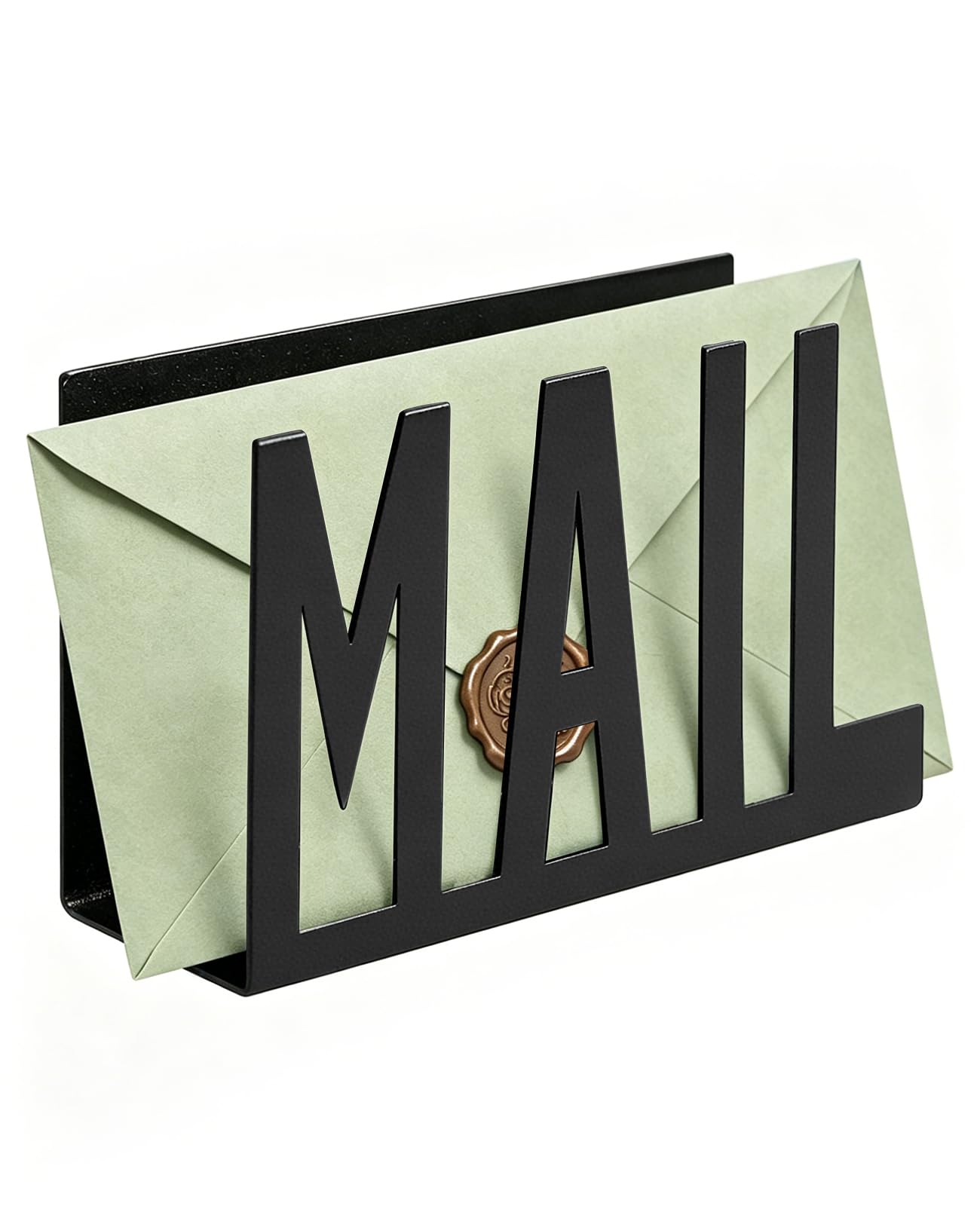 Ruwnii Mini Cutout Mail Organiser, Black Metal Letter Holder, Cute Portable Letter Rack for Home, Office, School