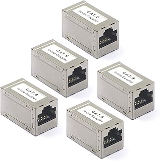 VCELINK RJ45 Cat6 Coupler Shielded, Ethernet Cable Extender CAT6/CAT5E/CAT5 Inline Coupler PoE Female to Female Connector in Silver, 5 Pack