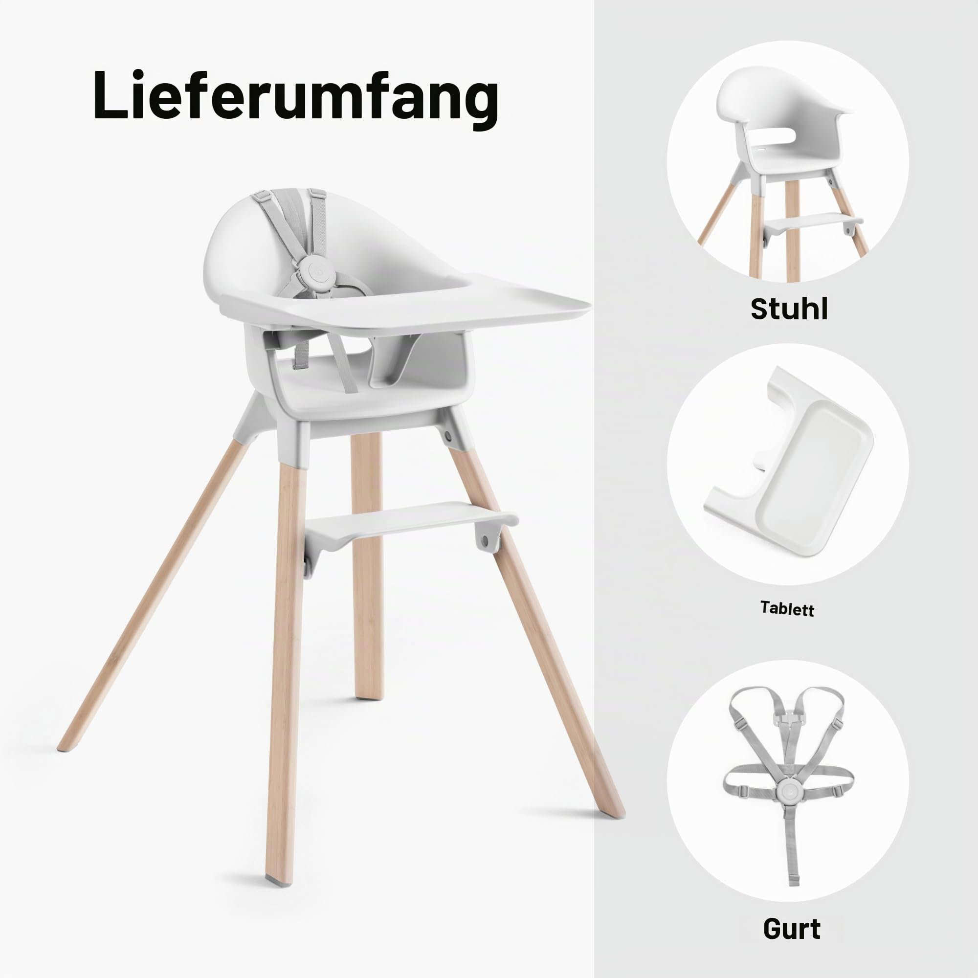 Stokke Clikk Hochstuhl, Weiß – tragbar, mit Tablett & Fußstütze