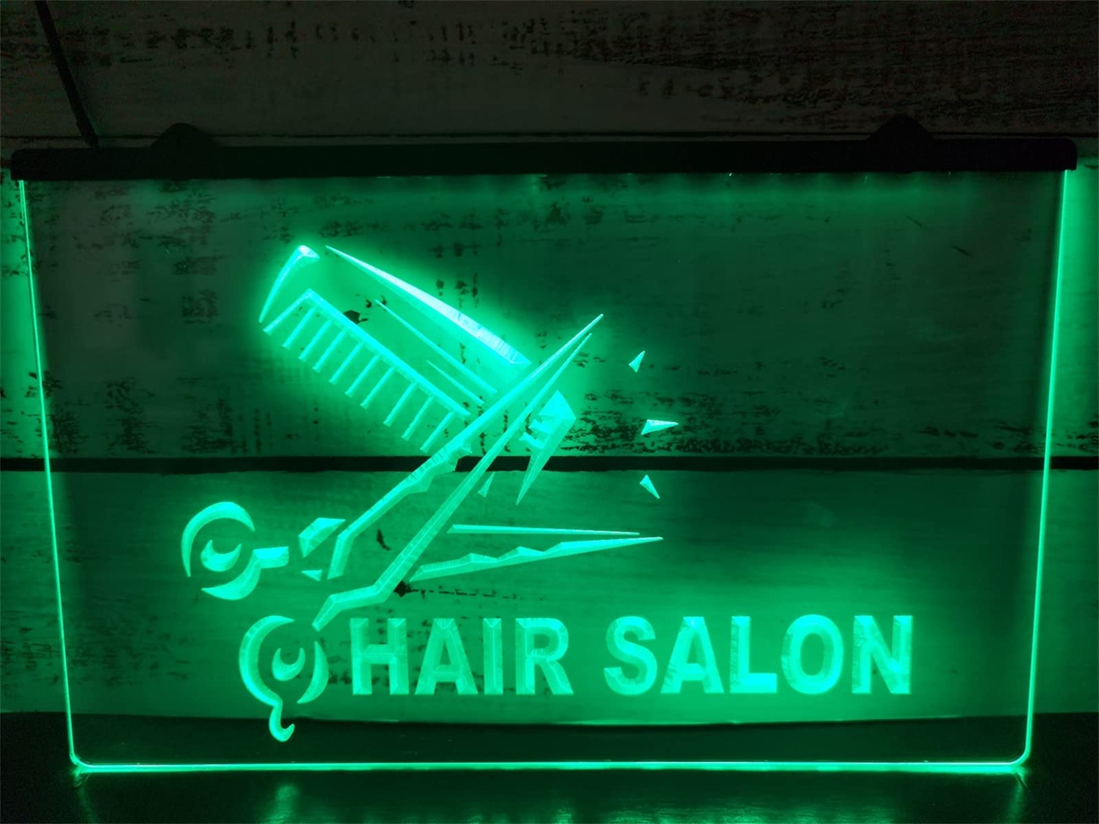 KEYQEEN Custom Hair Salon LED Neon Sign, USB Barber Shop Hair Cut Scissor Neon Lights for Wall Decoration Night Lights,Green,40x30cm
