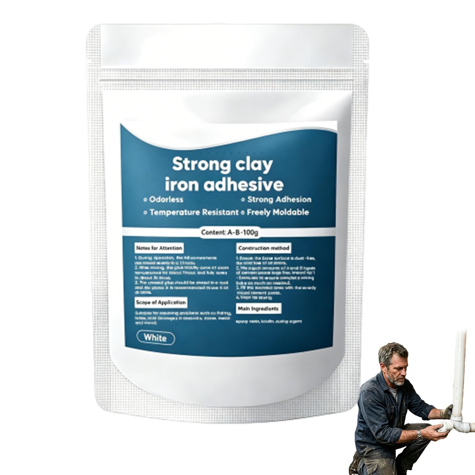 High-Strength Multi-Purpose Repair Clay 3.5oz - Waterproof Strong Clay Iron Adhesive - Steel Epoxy Putty for Wood, Metal, Plastic - Automotive, Plumbing, DIY Home Repairs (1PC)