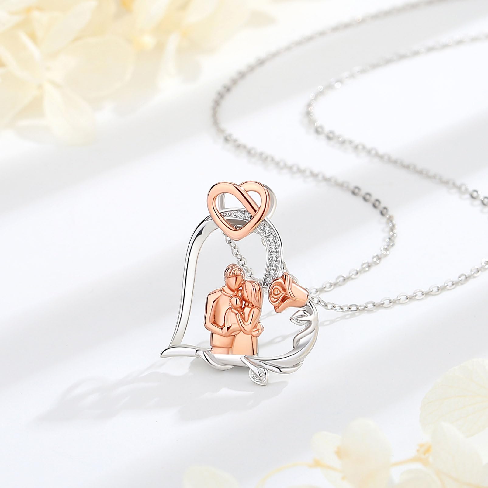 EUDORA Harmony Ball Collana Madre Bambina Argento Sterling 925 per Donna, Ciondolo Madre Figlia Doppio Cuore Gioielli Regalo Festa della Mamma per Mamma Moglie, Catena da 45 cm