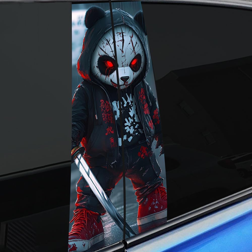 1 Pair Halloween Themed Car B-Pillar Decals, Horror Killer Waterproof Vinyl Car Center Pillar Stickers, Panda Killer Car Window Door Sticker Decal 11" x 18.9" (Evil Panda) - Image 6