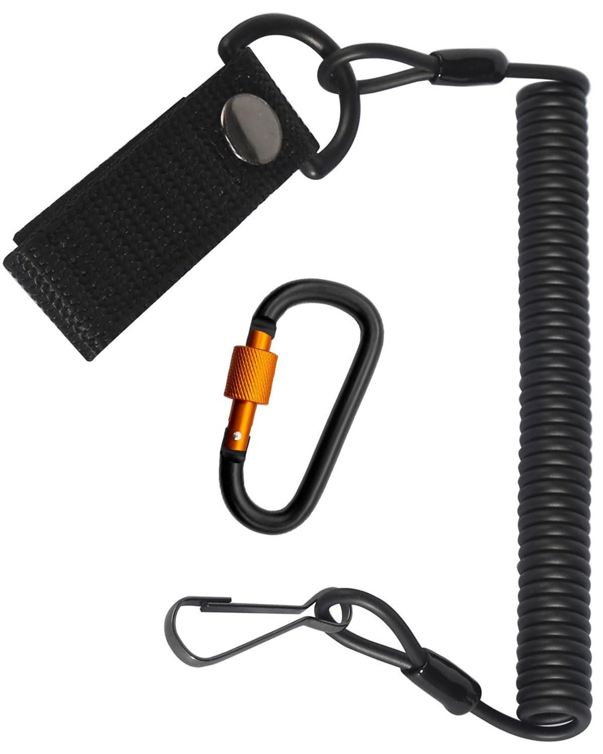 1 set Cordino tattico, cavo elastico a spirale con 2 moschettoni, cordino elastico in supporto fusibile per forbici di salvataggio torcia chiavi