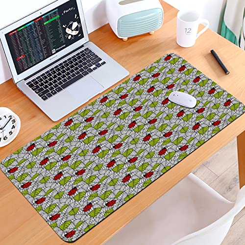 SHIVNAMI Alfombrilla Raton Grande Gaming Mouse Pad,Hojas Frescas ecológicas y patrón de Plantas y Animales Estilo Doodle de mariqu,Lavable, Antideslizante Diseñada para Gamers, Trabajo de Oficina