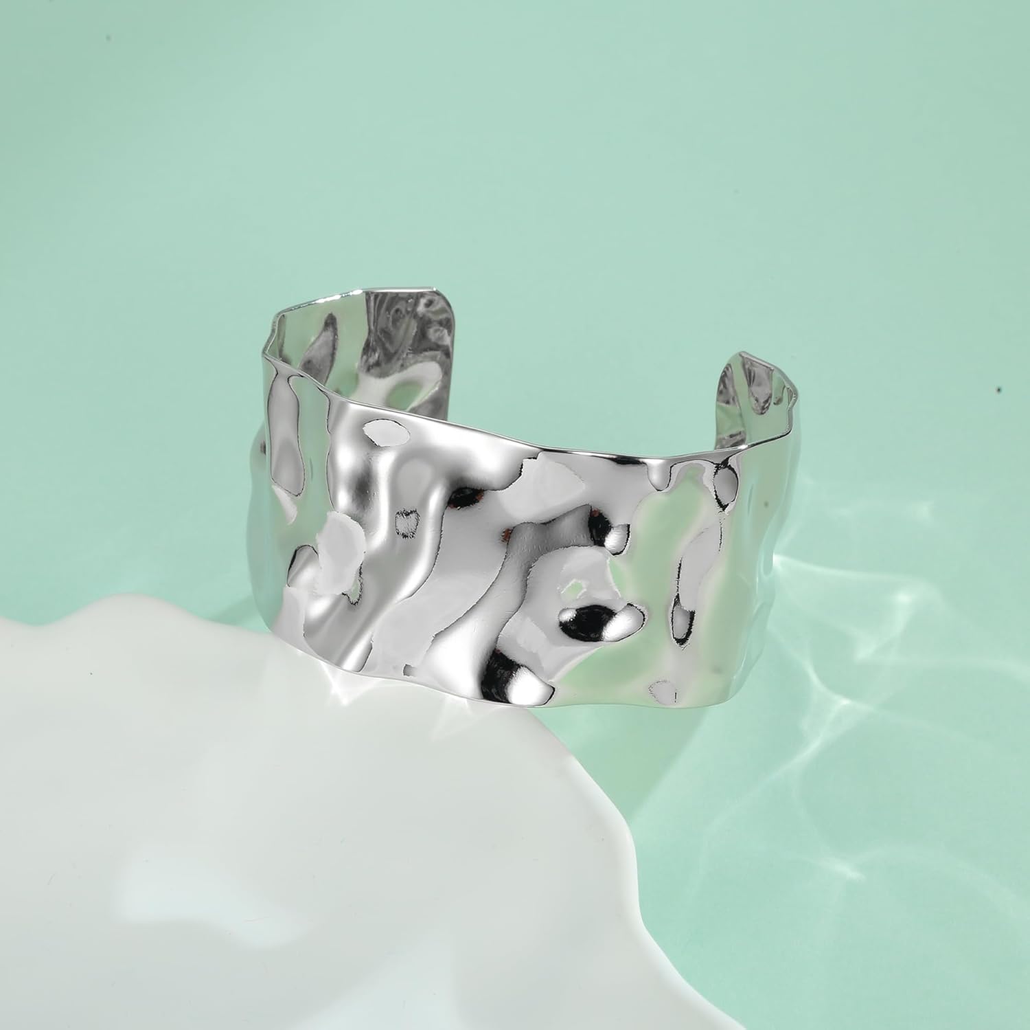 WOWORAMA Hammered Chunky Cuff Bracelets for Women Vintage Boho Wide Bangle Bracelets Irregular Statement Bracelet Thick Arm Cuff Gold Silver Bracelet - Image 4