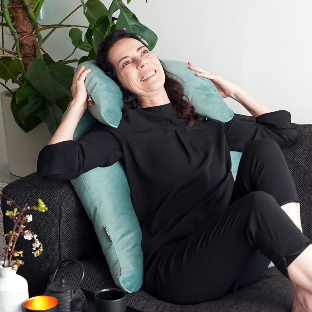 Flügelkissen, Grace (S) Jade - Bezug und Füllung. Dekokissen vom Designer, Ergonomisches Kissen, Nackenkissen, Lendenwirbelkissen, Lesekissen, Kuschelkissen