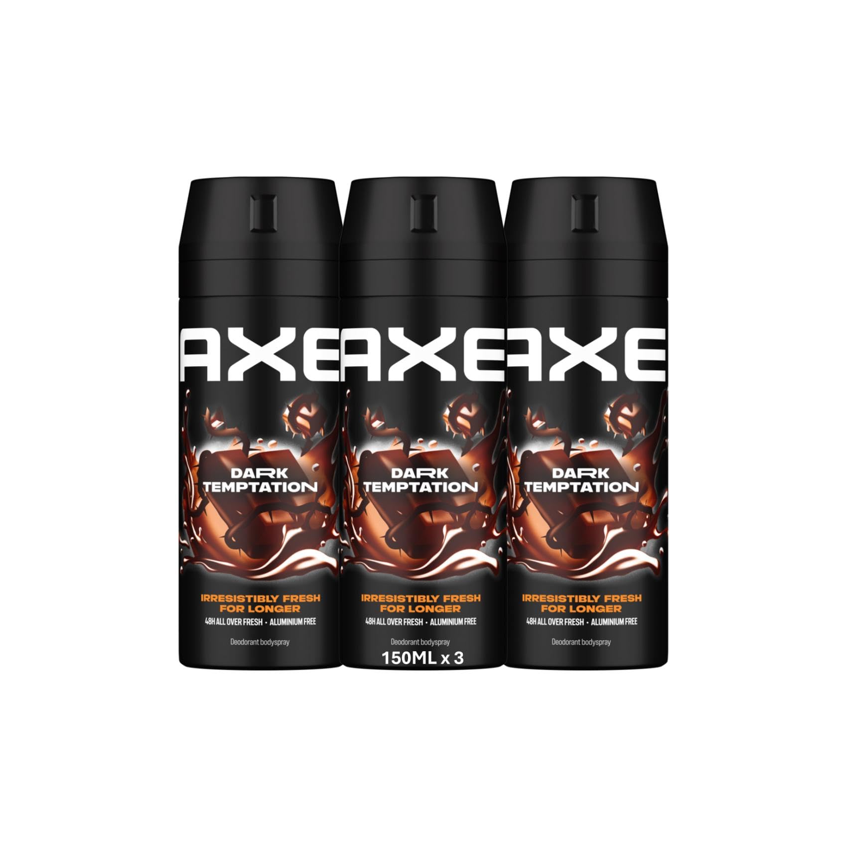 AXEMen Deodorant Body Spray, Irresistibly Fresh for Longer, Dark Temptation, 48H All Over Fresh, Aluminium Free, 150ml x 3