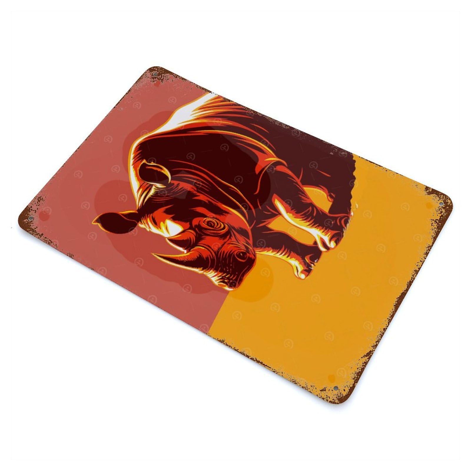 Stylized Rhinoceros Illustration Vintage Metal Tin Sign 11.8"x7.9", for Cafe, Home Bar And Lounge Decor, Vintage Wall Decor