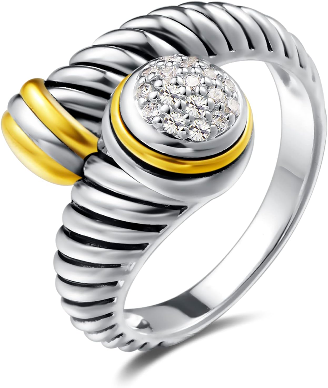 UNY JEWEL Jewelry Twisted Cable Wire Ring with Pave CZ Unique Design with Sparkling Stones Perfect for Women's Fashion