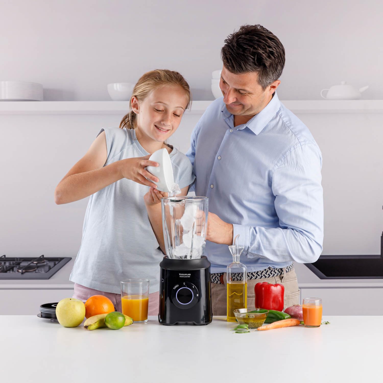 Taurus - Frullatore per bicchiere Prior Glass 1500 W | 2 velocità + TURBO | Lame 4 lame estraibili | 2 velocità + TURBO | Design nero elegante | Sicurezza antiscivolo | BPA Free