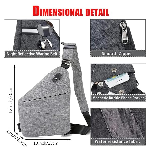 Shoulder Bag Black Grey Left Right Bag Anti-theft Crossbody Sling Bag - Image 4