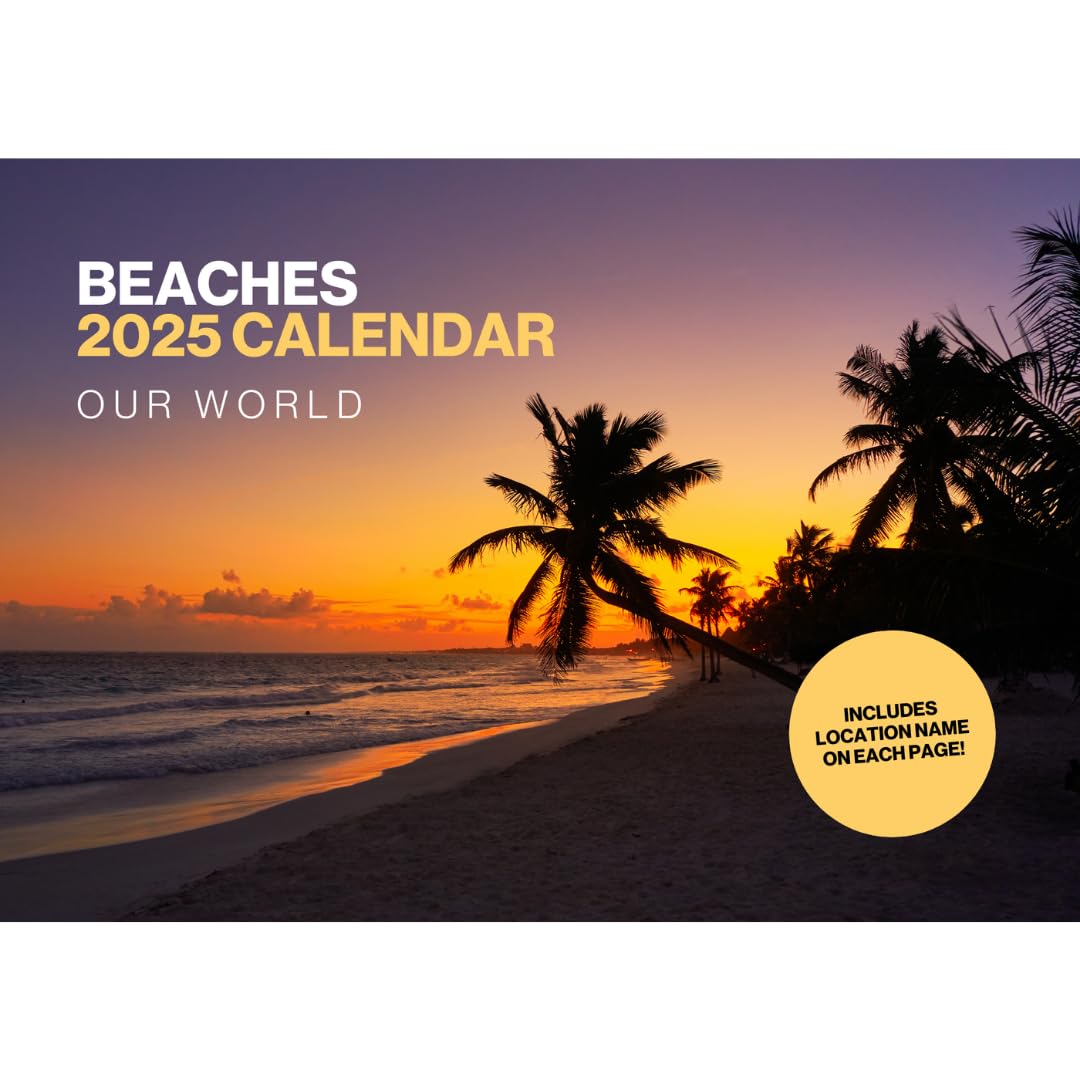 Beach Calendar 2025 - Large 12 Month Beaches Calendar 2025 Calendar Month to View - Beaches 2025 Wall Calendar UK Made by Our World