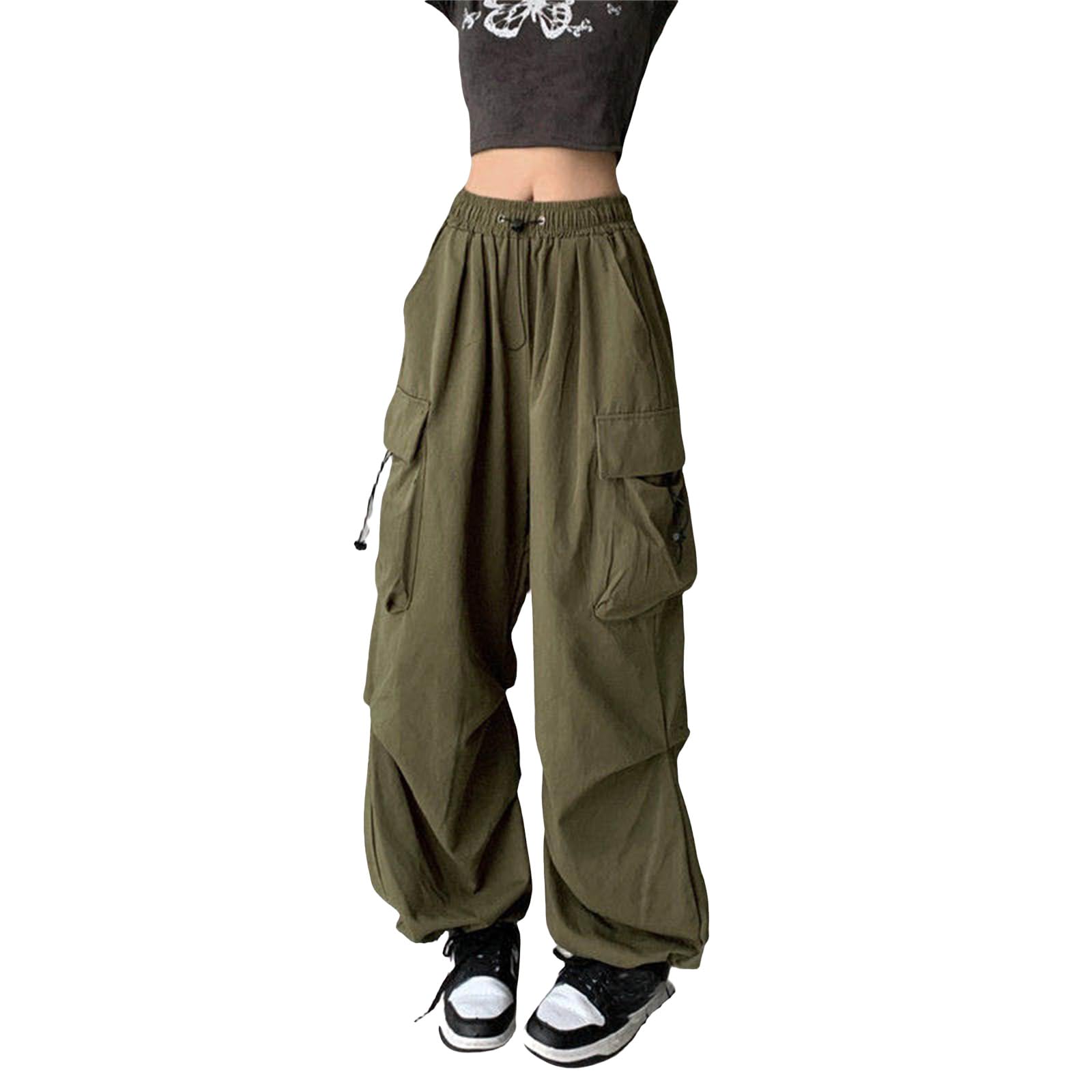 Baggy Cargo Pants for Women High Waist Loose Straight Leg Pants Casual Solid Parachute Trousers Y2K Streetwear Clothes