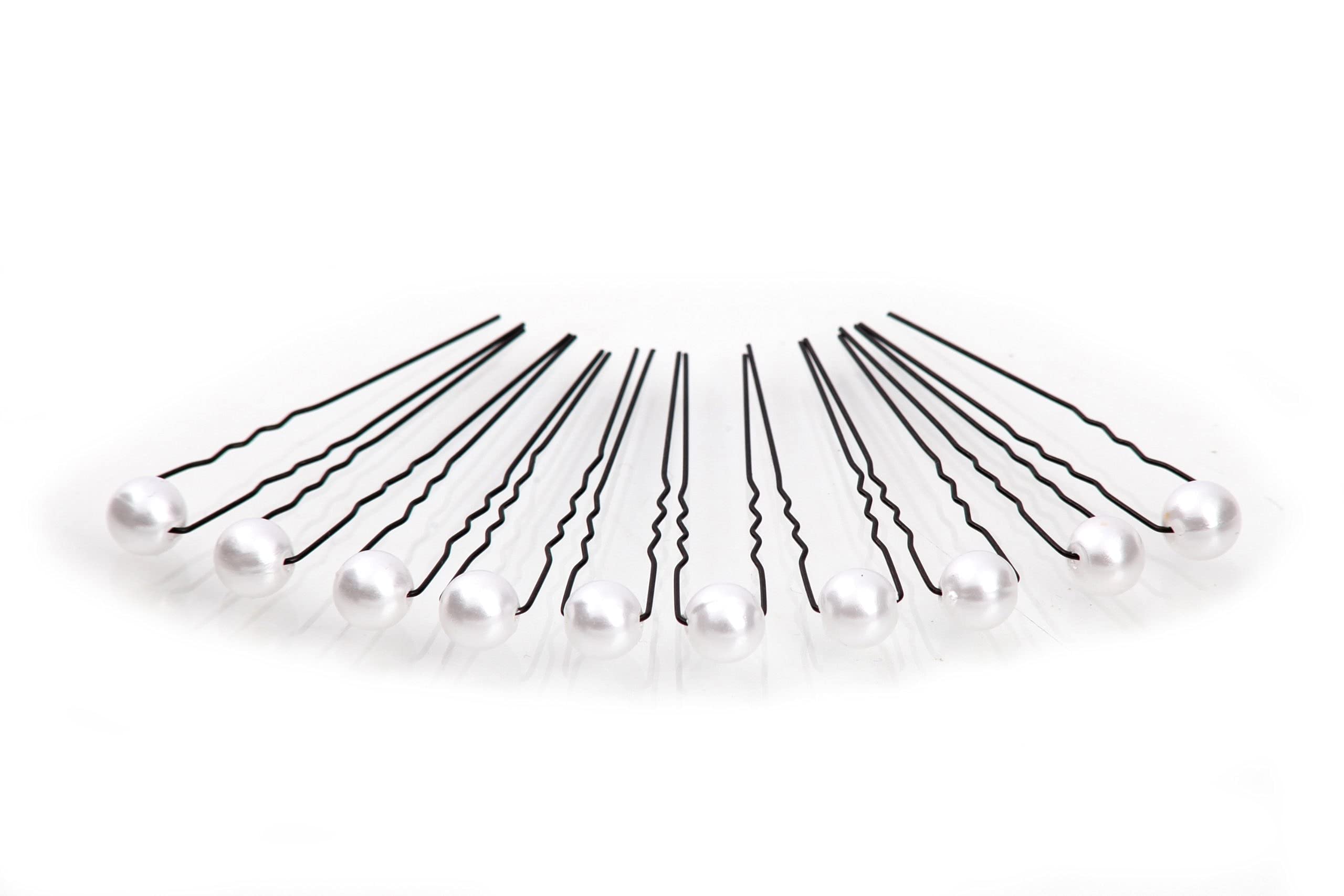 10 x Pearl Hairpins - Bridal Hair Accessory, Hair Accessory, Pearl Hairpin - Black Hairpin - White