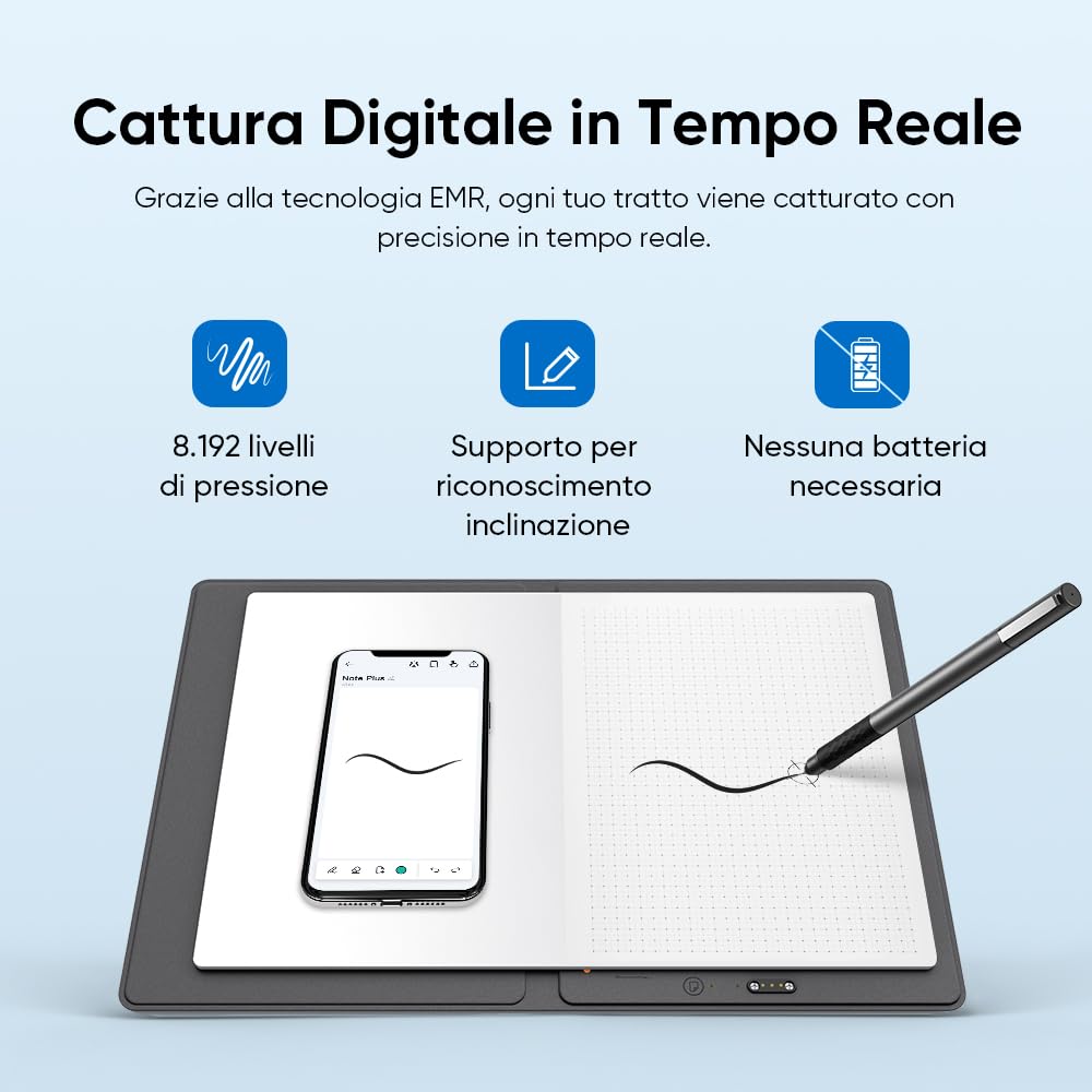 XPPen Note Plus Smart Notebook Bluetooth A5 Taccuino Digitale, Stilo Swiss D1 0.8mm, Cattura Reale, 50 Pagine Offline, App Android iOS