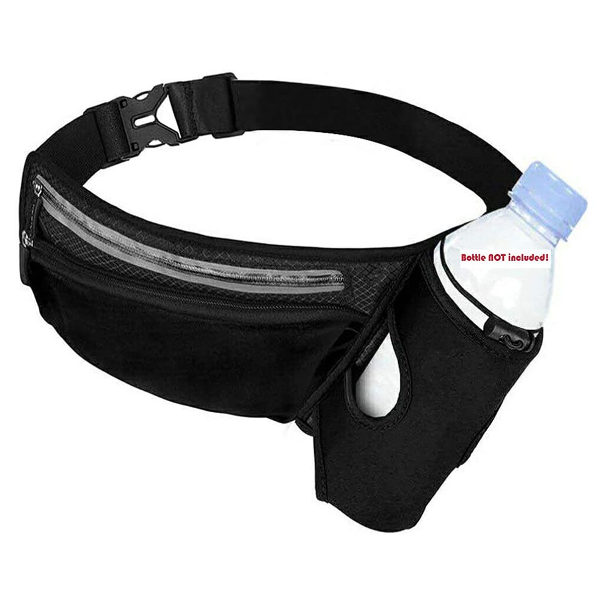 Waist Pack with Water Bottle Holder, Running Waist Bag, Multifunctional Zipper Pockets Adjustable Waist Bag, Lightweight and Reflective, for Runners, Marathon, Fitness Training, Hiking and Jogging