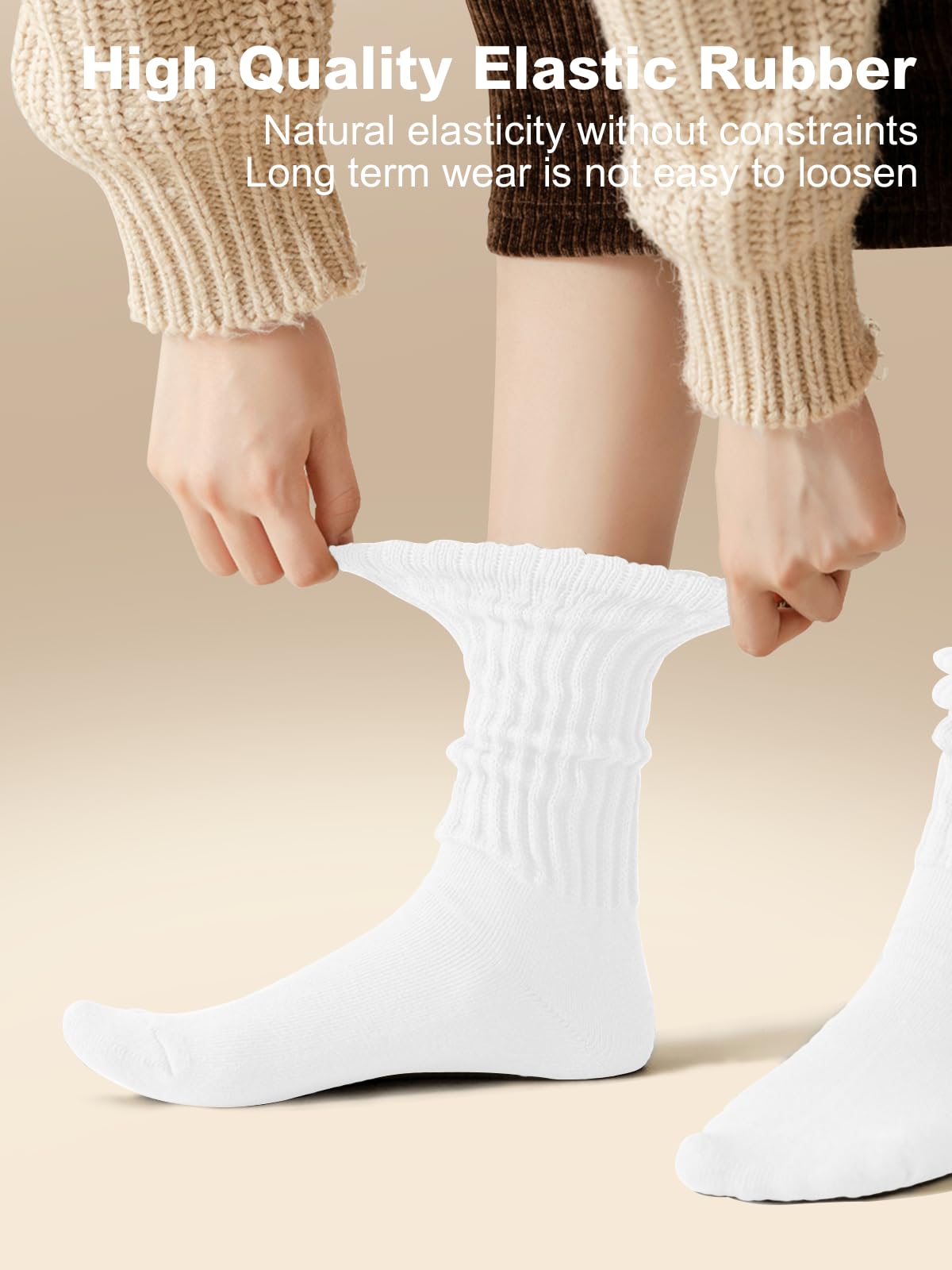 HAVE A TREE 3-6 Pack Women's Slouchy Crew Socks - White Cushioned Scrunch Boot Socks Size 5-11: 5-13 6 Pairs White