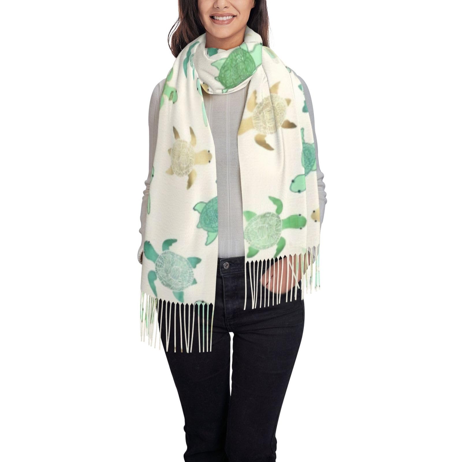 Women'S Turtle Write Scarf Shawl With Tassels Apparel Women'S Lady Quality Design Shawl Gift Christmas