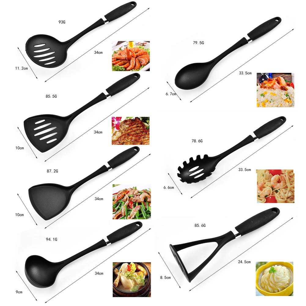 Ustensiles de cuisine en nylon 7 pièces, ensemble d'outils de cuisine, accessoires de cuisine pratiques avec poignée ergonomique, joli ustensile de cuisine