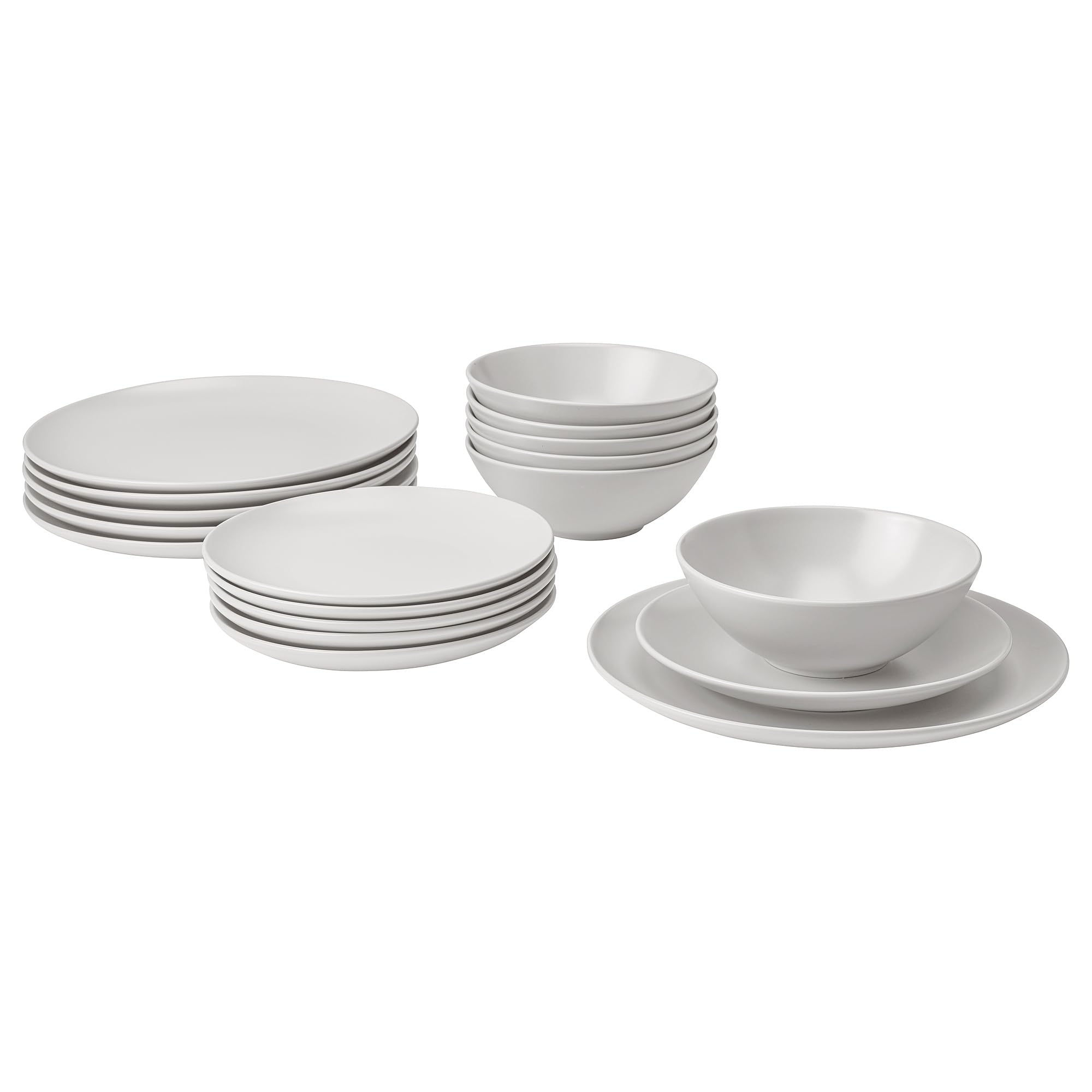 Service 18 pièces gris clair mat FÄRGKLAR assiette plate creuse dessert
