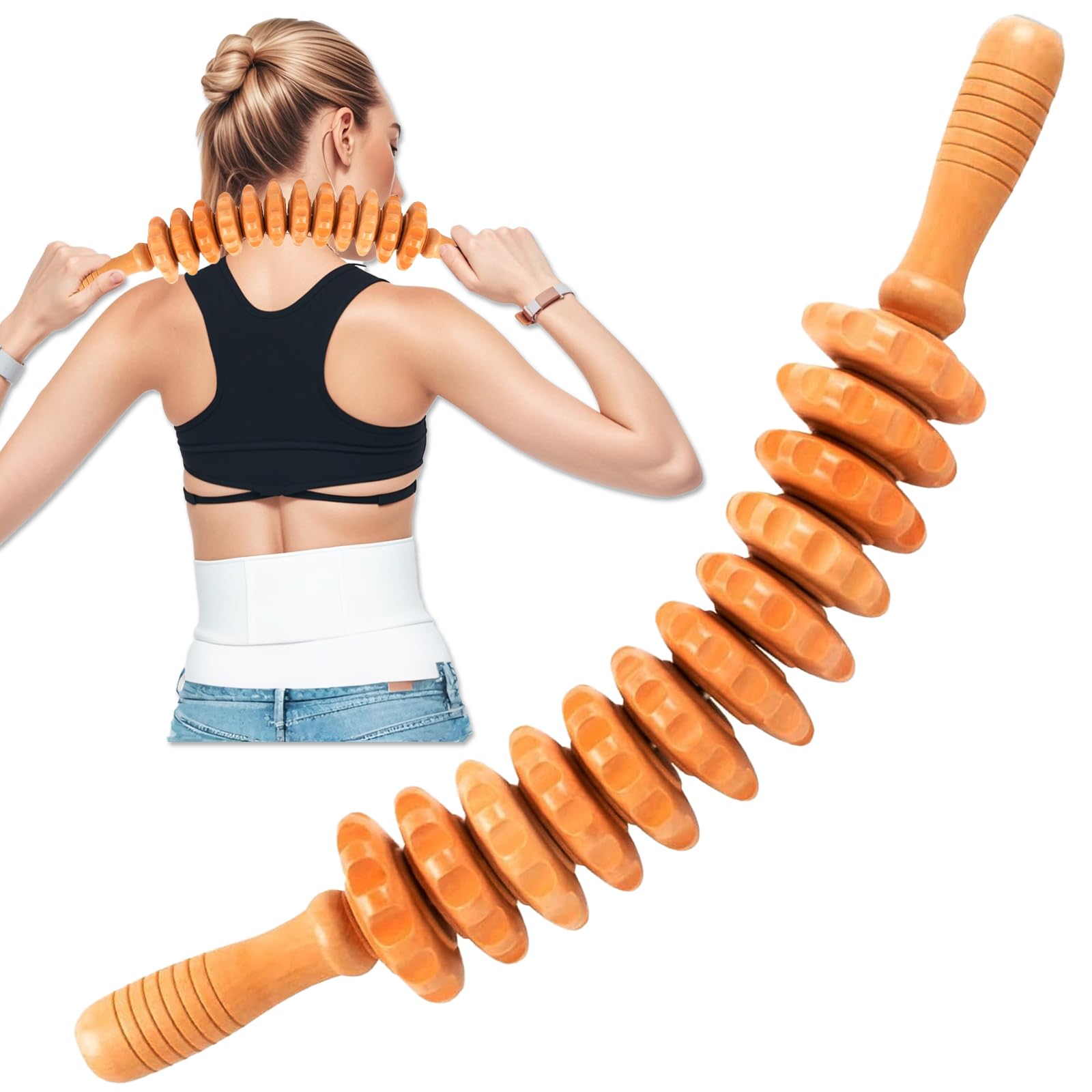 Rodillo de masaje de madera, rodillo de masaje para moldear el cuerpo, para espalda, piernas, cuello, relajación muscular, moldeo del cuerpo (12 rondas)
