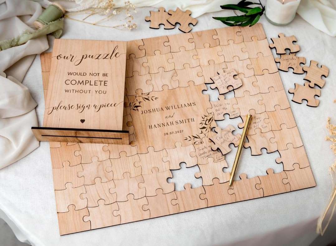 Hochzeitsgästebuch, alternatives Puzzle-Gästebuch, individuelles Puzzle-Gästebuch, rustikale Hochzeitstischdekoration, Holz-Gästebuch, Meilenstein-Geburtstagsparty-Gästebuch (134 Puzzles)