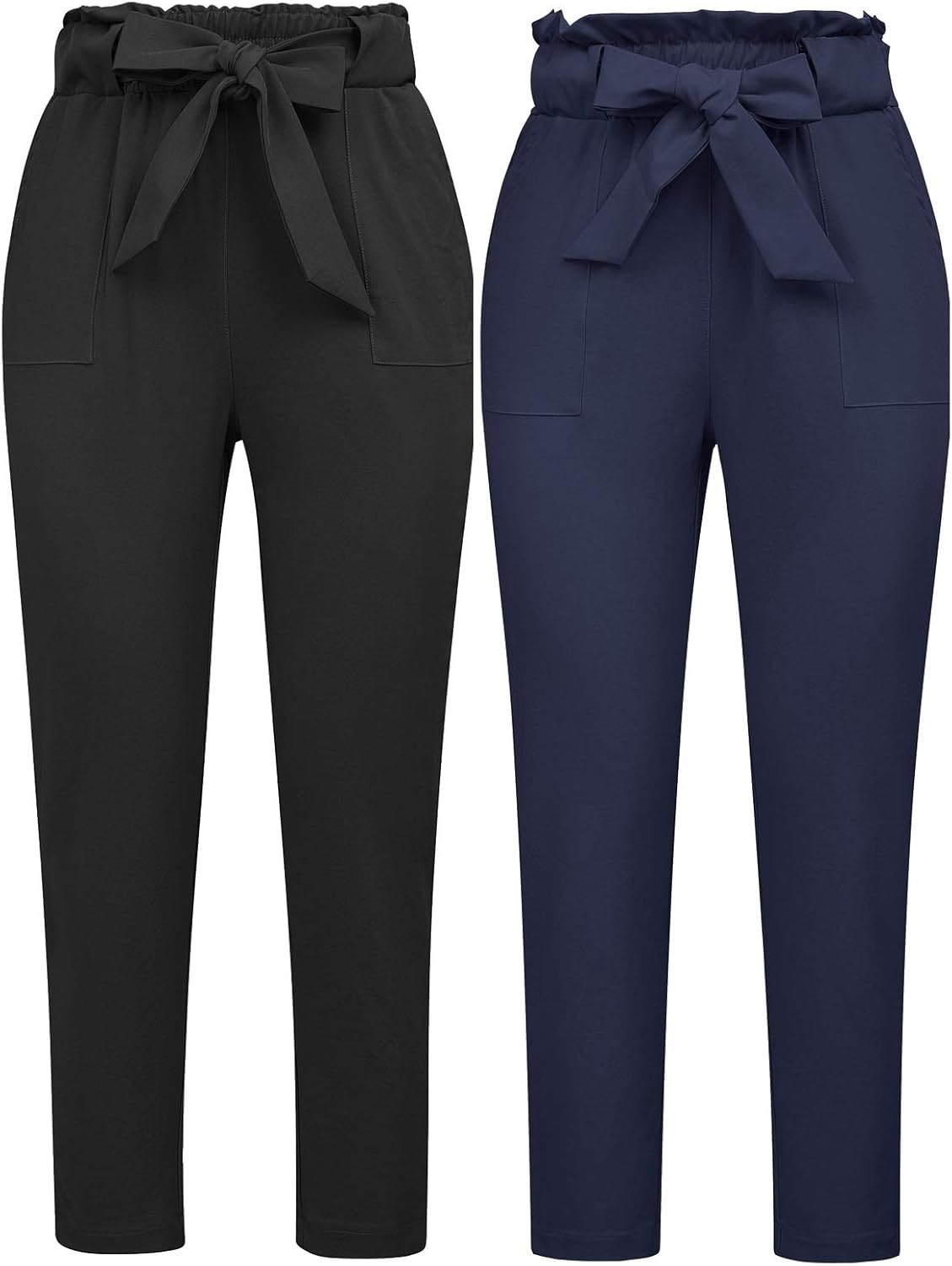 GRACE KARIN Women's Cropped Paper Bag Waist Pants with Pockets Small 2pc Set-black & Navy Blue
