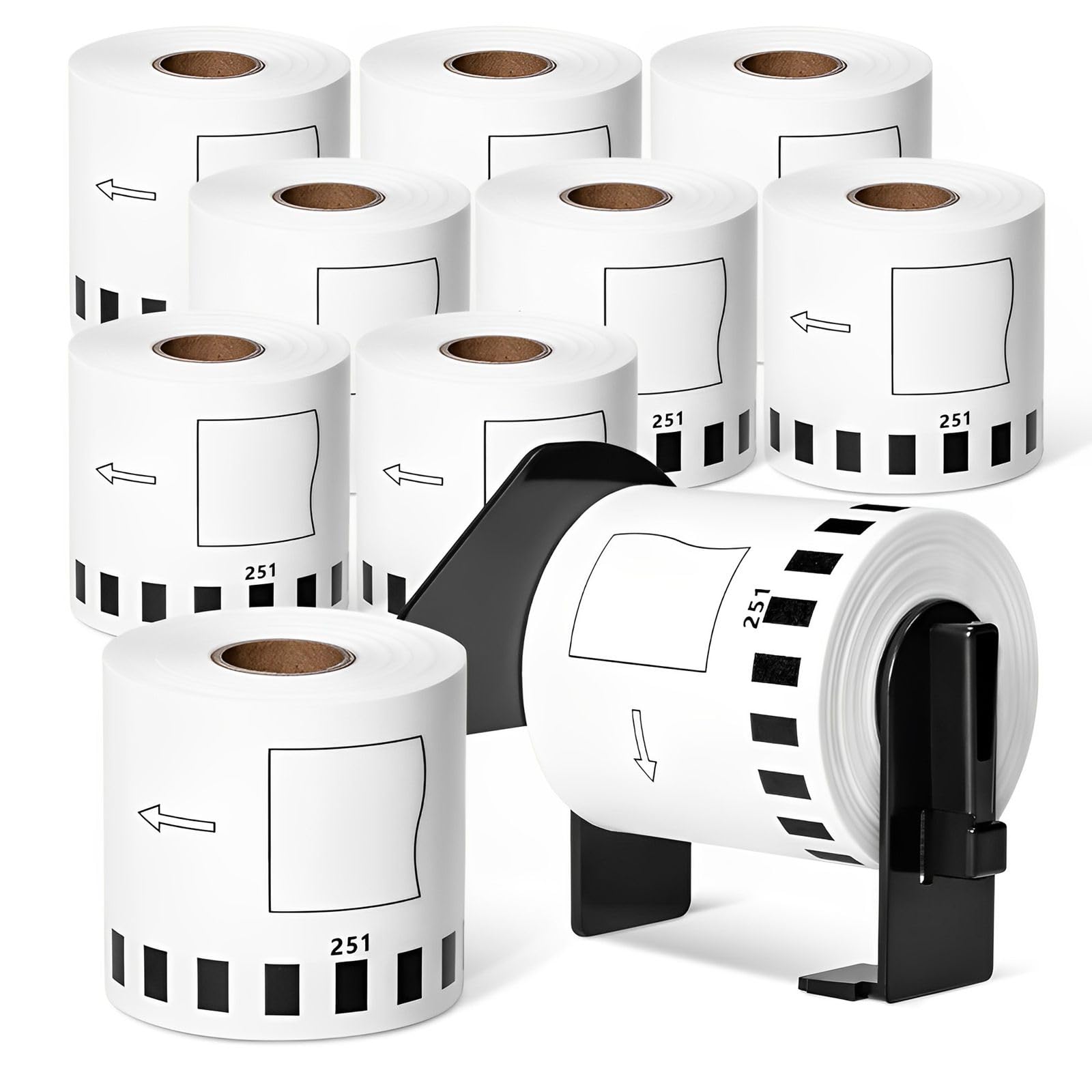 MarkDomain 10 Rolls DK-2251 Continuous Length Black/Red Label on White Paper Tape Compatible Brother DK2251 Replacement Label Roll 2.4” x 50 feet with 1 Frame for QL-800, QL-810W, QL-820NWB Printers