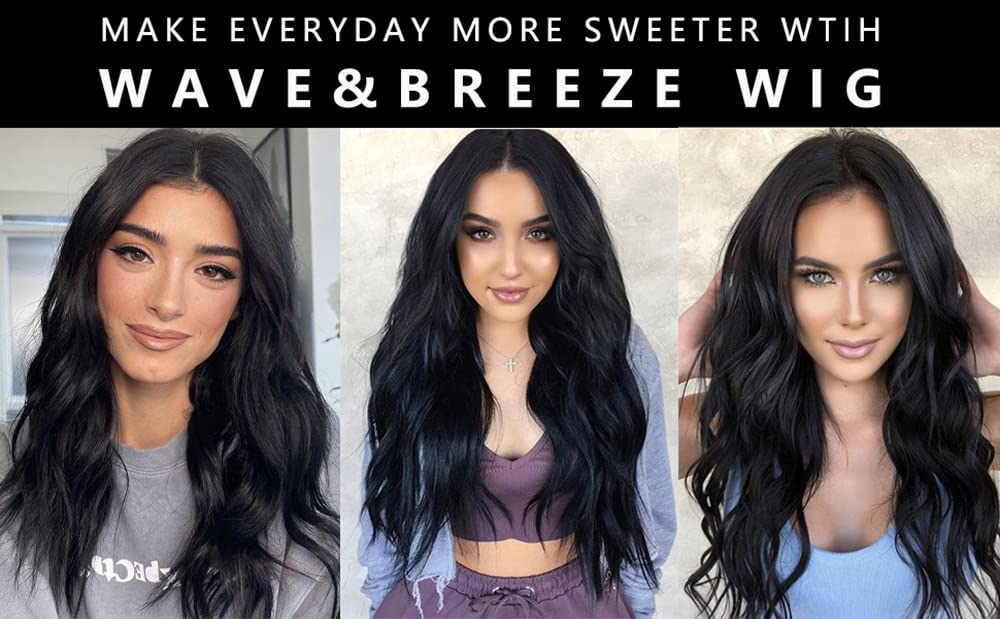 Long Black Hair Wigs for Women 18inch Natural Black Middle Part Wig Synthetic Replacement Wigs Heat Resistant Fiber Party Costume Wig(18inch Natural Black)