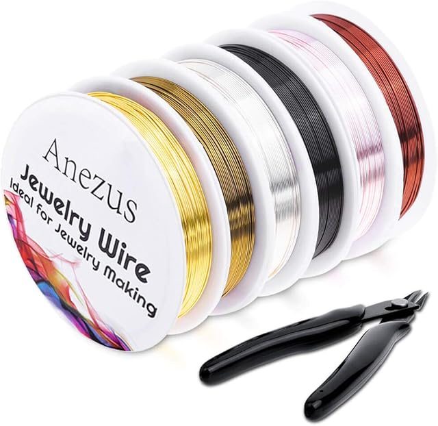 Jewelry Wire, Anezus Jewelry Making Tools Kit with 6 Rolls 24 Gauge Beading Wire and Craft Cutter Pliers for Jewelry Making Repair Supplies and Crafting