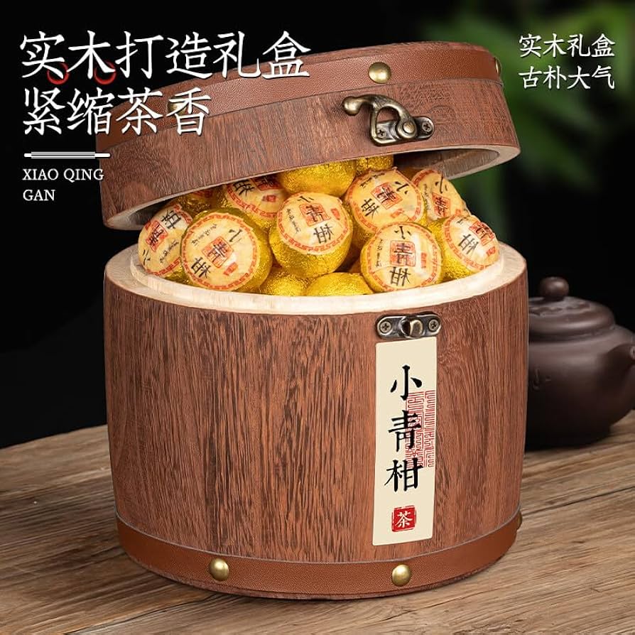 Amazon.com : 茶叶普洱茶小青柑正宗生晒新会普茶熟茶木桶龙井茶老头茶